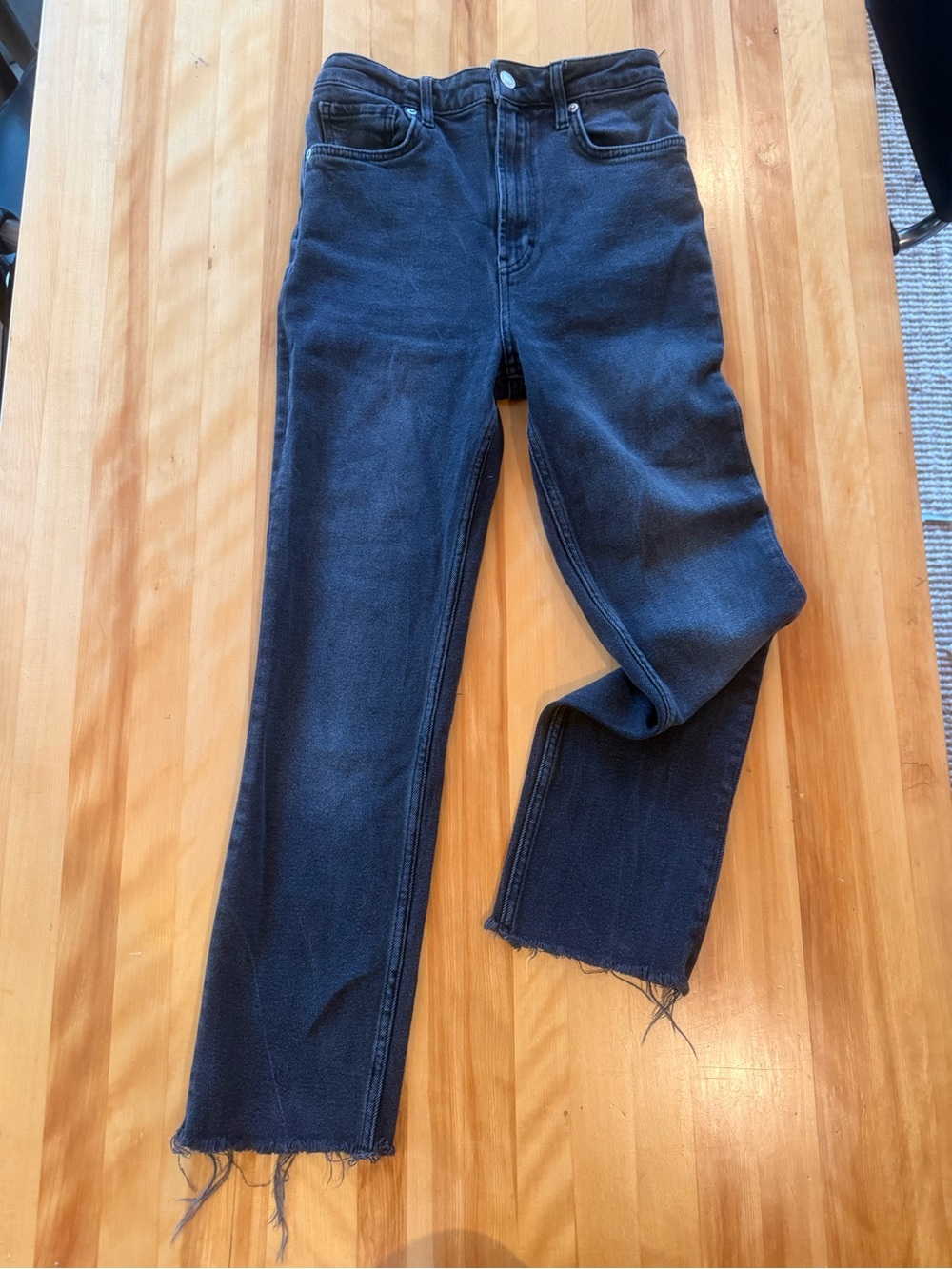 We The Free Black Straight-Leg Raw Hem Jeans